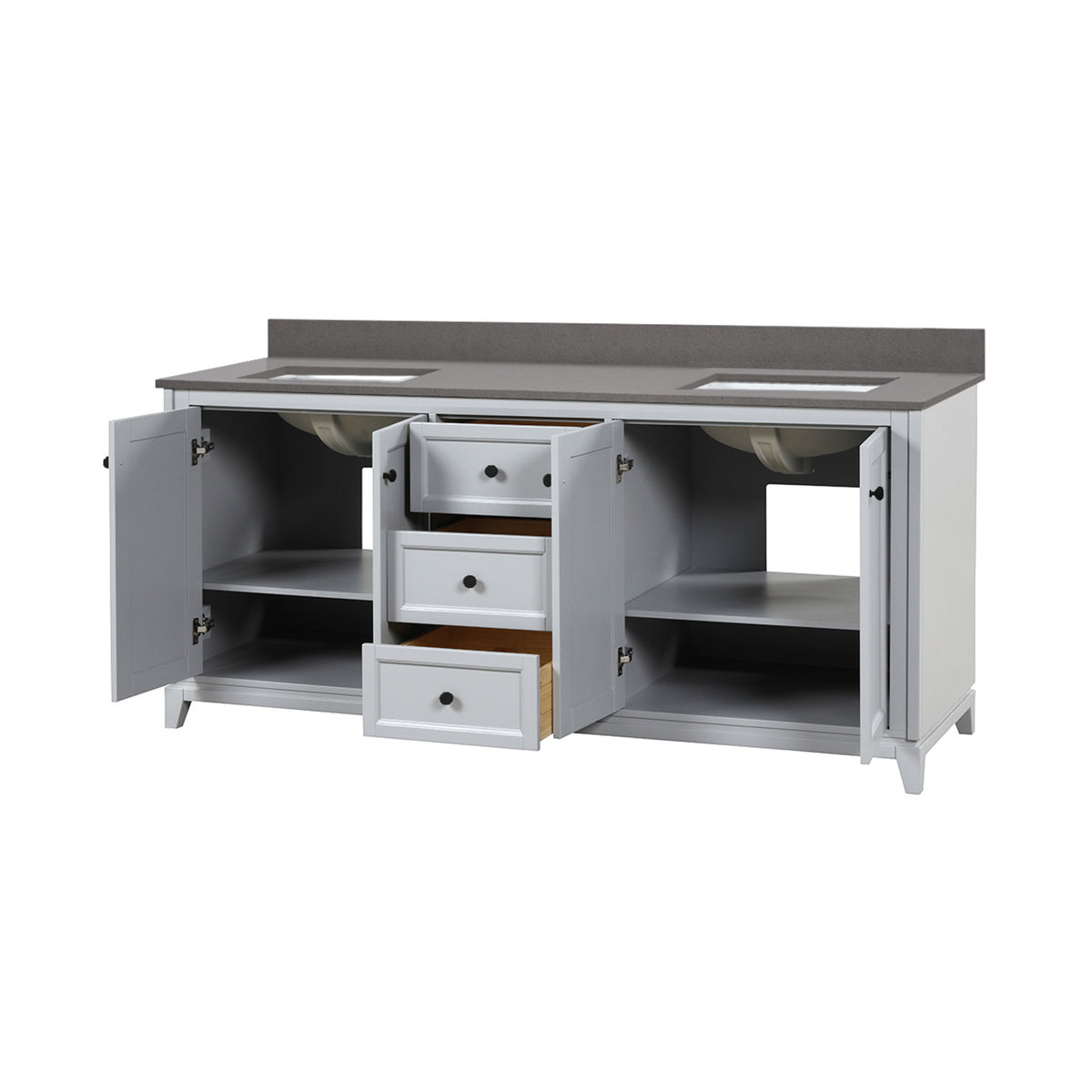 Maax Vanuria 72 in Freestanding Double Sink Vanity in White with White Marble Top and Brushed Gold Hardware - image 36