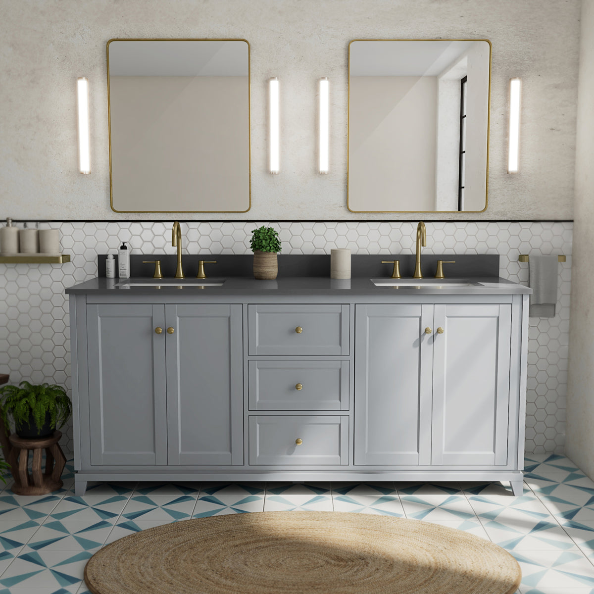 Maax Vanuria 72 in Freestanding Double Sink Vanity in White with White Marble Top and Brushed Gold Hardware - image 37