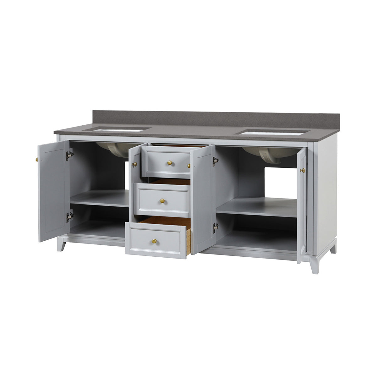 Maax Vanuria 72 in Freestanding Double Sink Vanity in White with White Marble Top and Brushed Gold Hardware - image 39