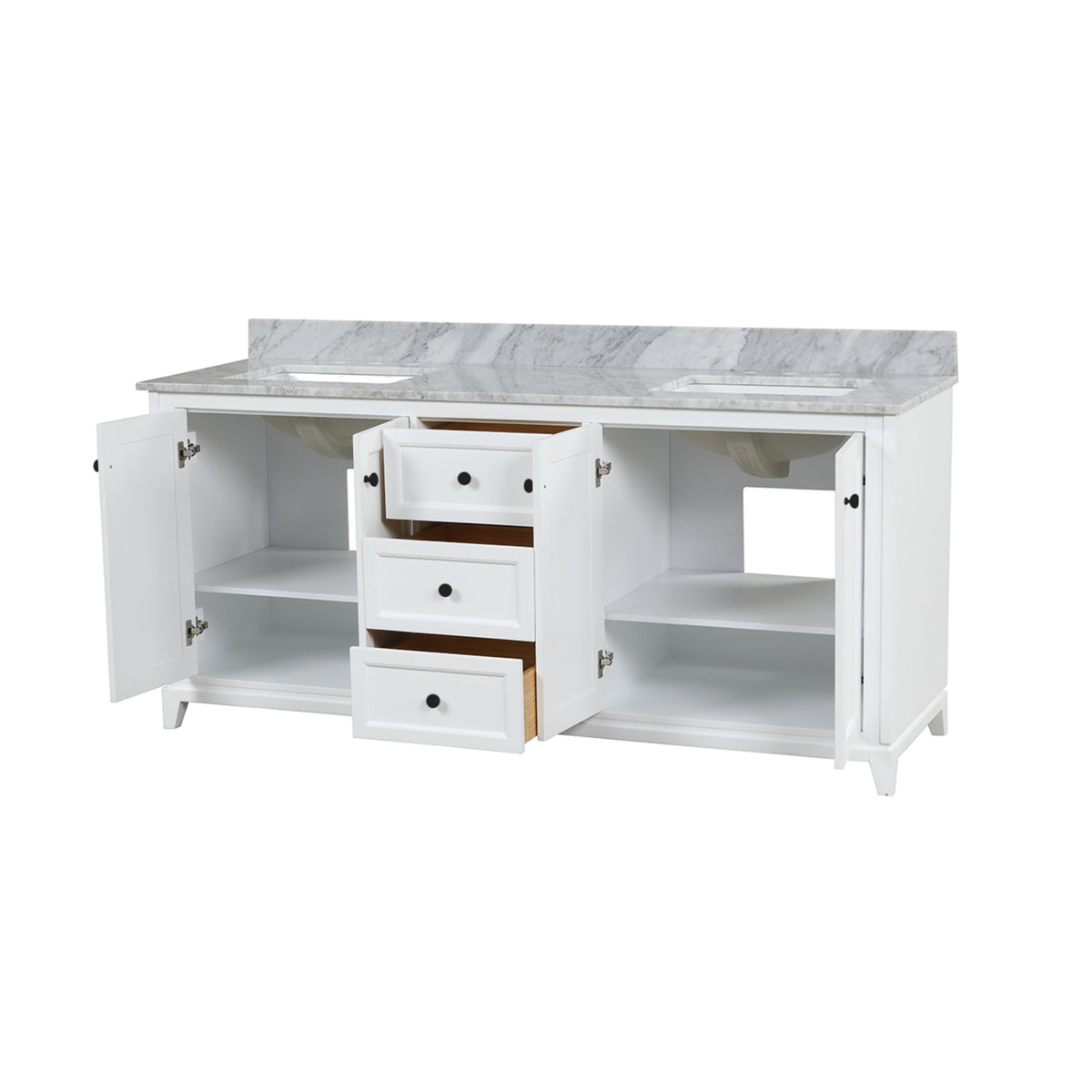 Maax Vanuria 72 in Freestanding Double Sink Vanity in White with White Marble Top and Brushed Gold Hardware - image 8