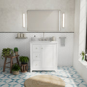 Maax Vanuria Left 30 in Freestanding Single Sink Vanity in White with White Marble Top and Brushed Nickel Hardware
