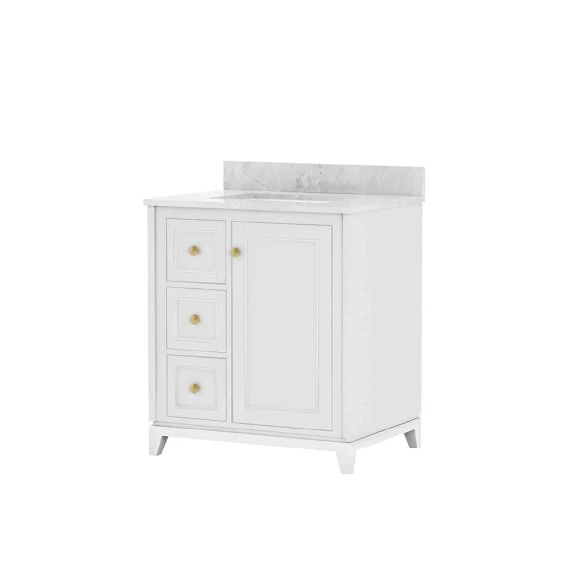 Maax Vanuria Left 30 in Freestanding Single Sink Vanity in White with White Marble Top and Brushed Nickel Hardware - image 10