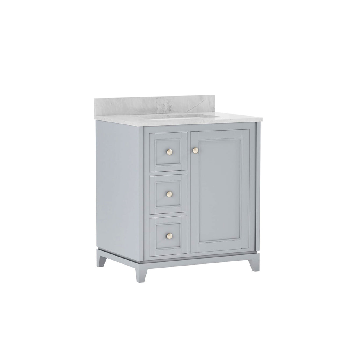 Maax Vanuria Left 30 in Freestanding Single Sink Vanity in White with White Marble Top and Brushed Nickel Hardware - image 13