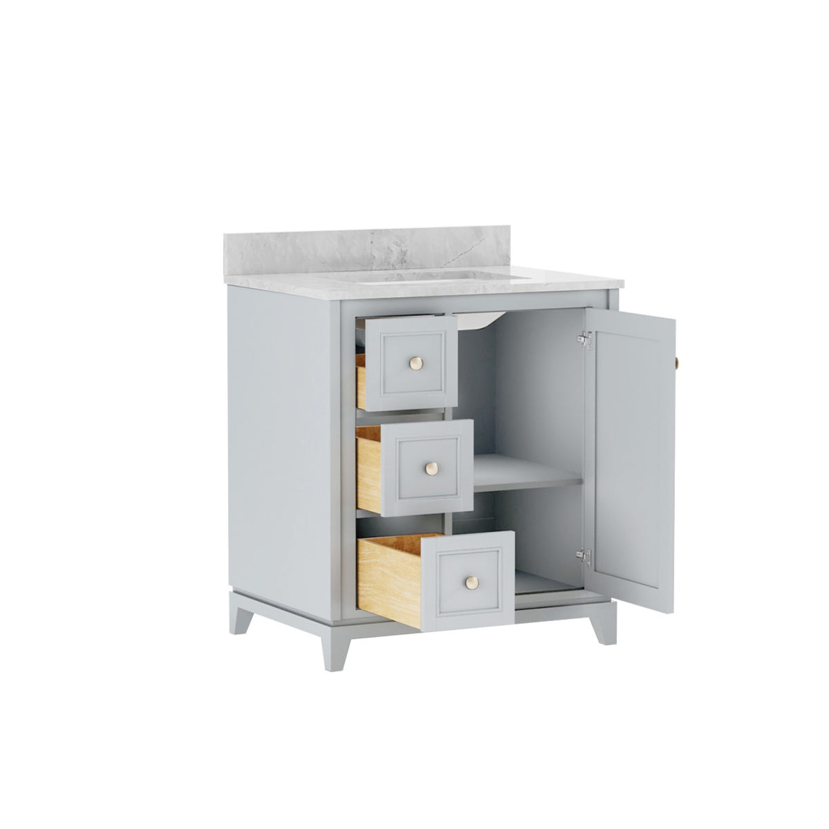 Maax Vanuria Left 30 in Freestanding Single Sink Vanity in White with White Marble Top and Brushed Nickel Hardware - image 14