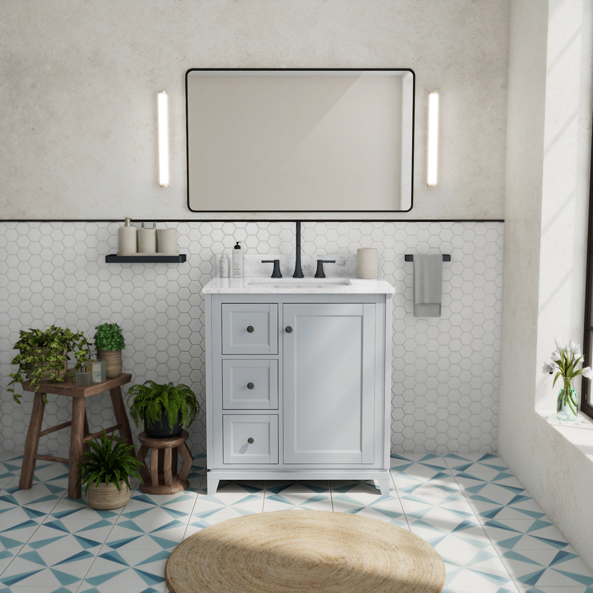 Maax Vanuria Left 30 in Freestanding Single Sink Vanity in White with White Marble Top and Brushed Nickel Hardware - image 15