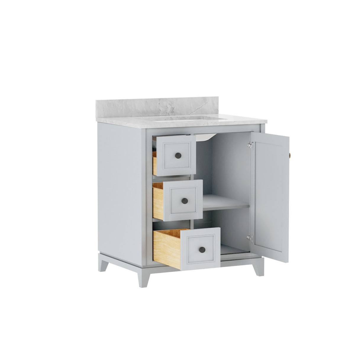 Maax Vanuria Left 30 in Freestanding Single Sink Vanity in White with White Marble Top and Brushed Nickel Hardware - image 17