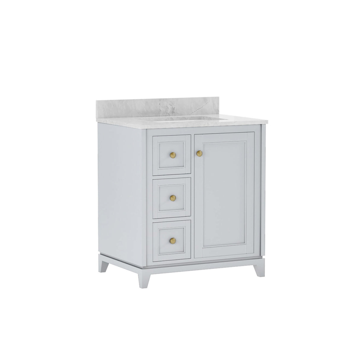 Maax Vanuria Left 30 in Freestanding Single Sink Vanity in White with White Marble Top and Brushed Nickel Hardware - image 19