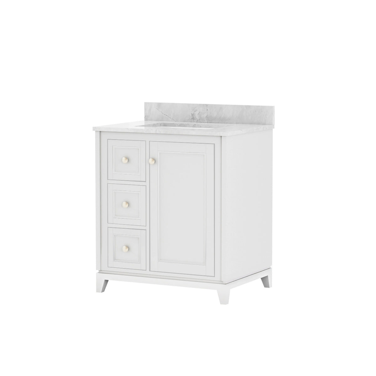 Maax Vanuria Left 30 in Freestanding Single Sink Vanity in White with White Marble Top and Brushed Nickel Hardware - image 2