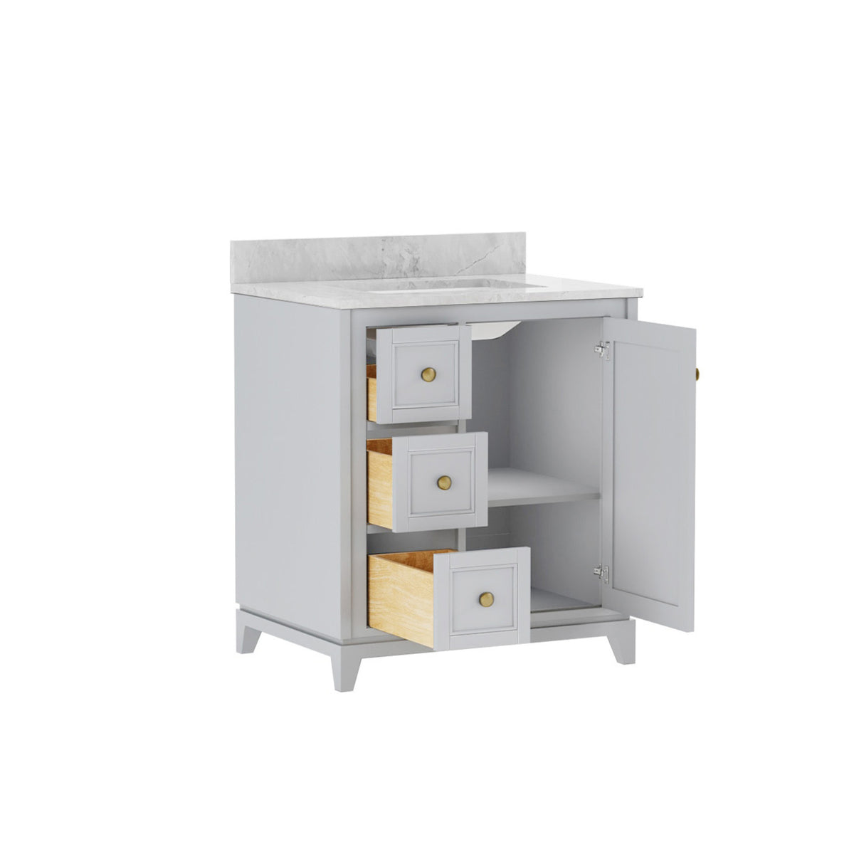 Maax Vanuria Left 30 in Freestanding Single Sink Vanity in White with White Marble Top and Brushed Nickel Hardware - image 20