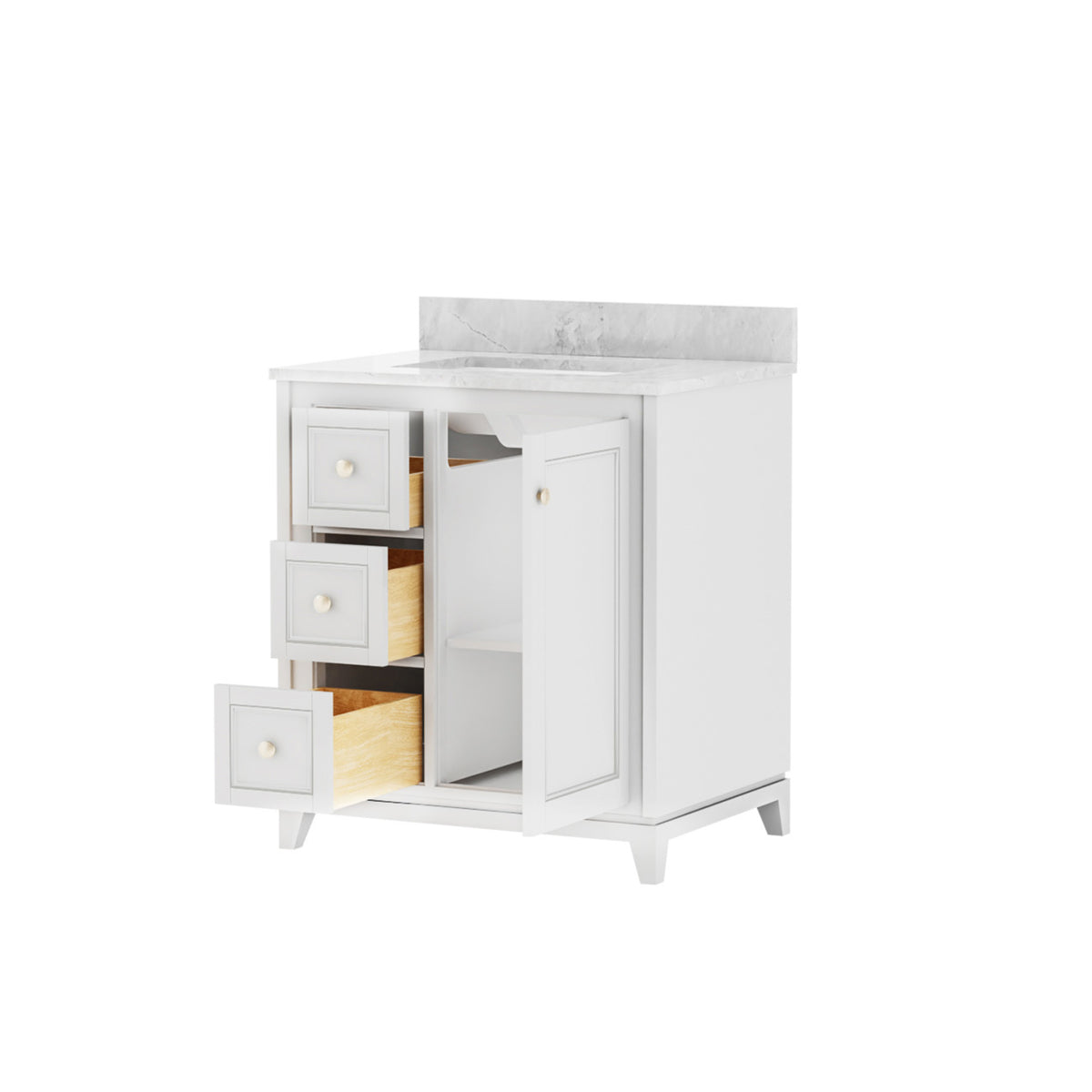 Maax Vanuria Left 30 in Freestanding Single Sink Vanity in White with White Marble Top and Brushed Nickel Hardware - image 3