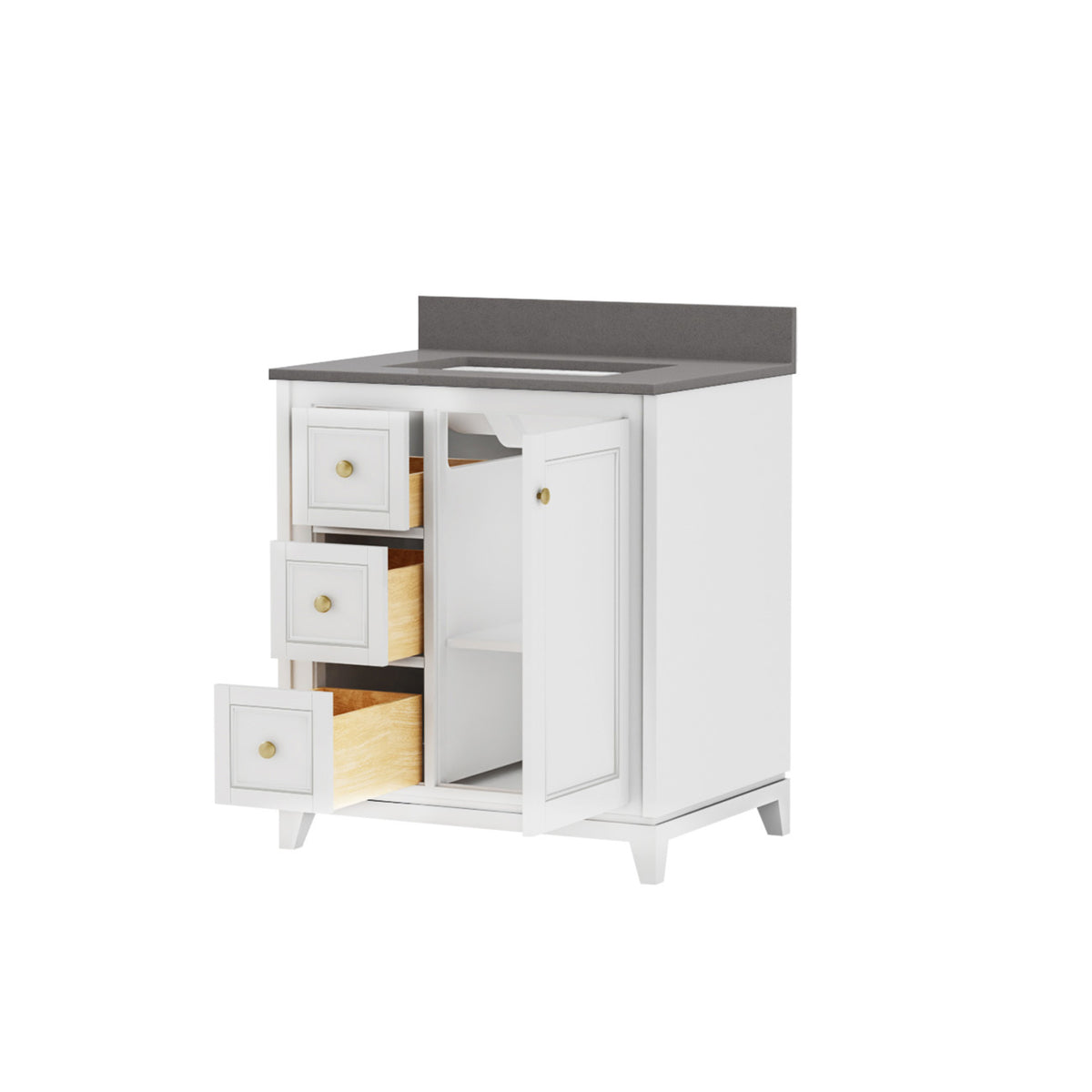 Maax Vanuria Left 30 in Freestanding Single Sink Vanity in White with White Marble Top and Brushed Nickel Hardware - image 30