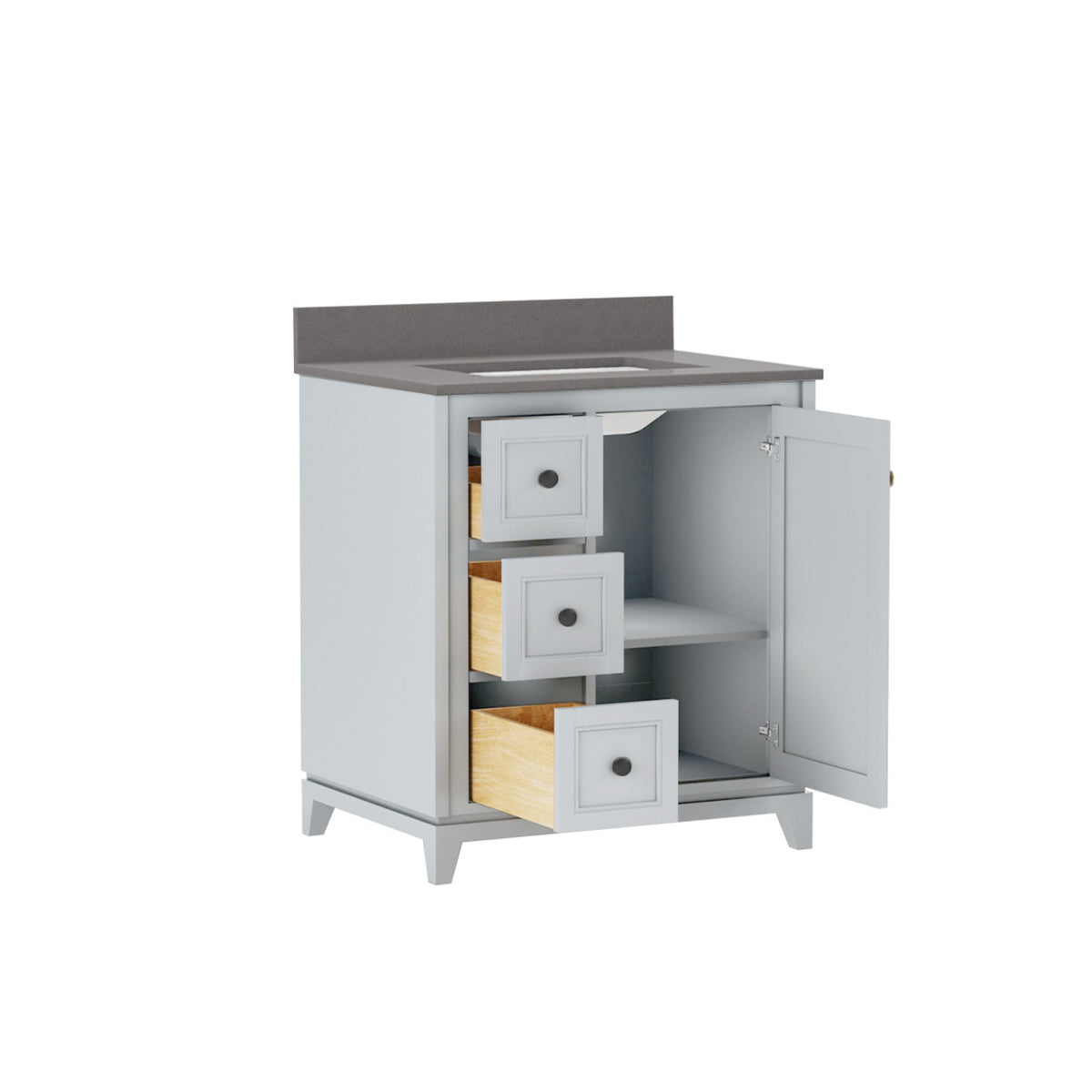 Maax Vanuria Left 30 in Freestanding Single Sink Vanity in White with White Marble Top and Brushed Nickel Hardware - image 36