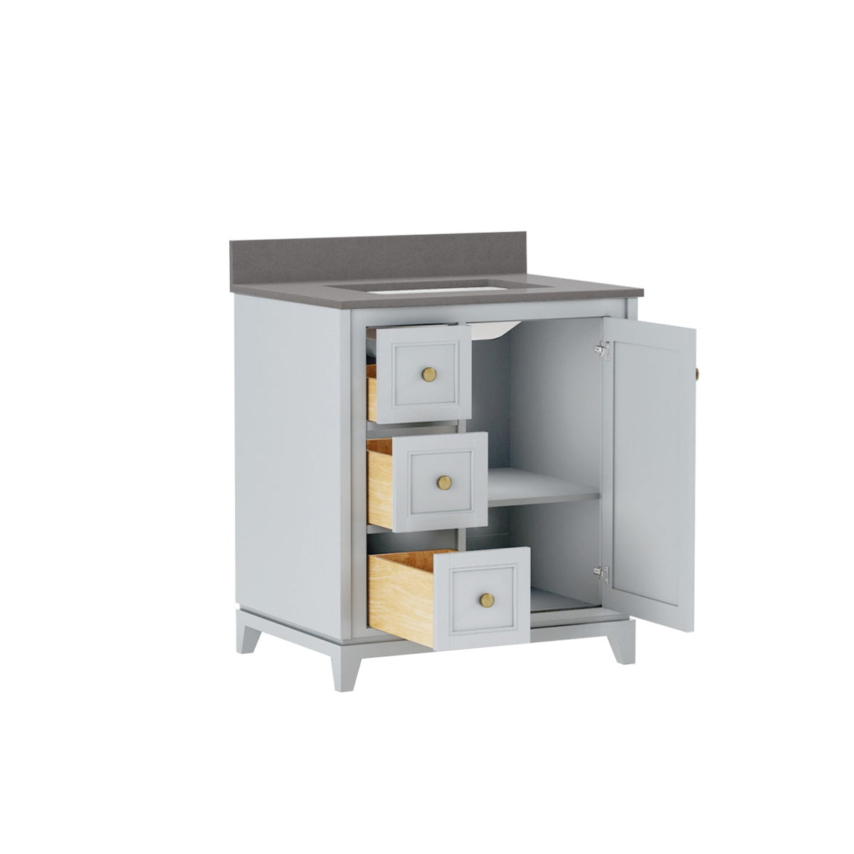 Maax Vanuria Left 30 in Freestanding Single Sink Vanity in White with White Marble Top and Brushed Nickel Hardware - image 39