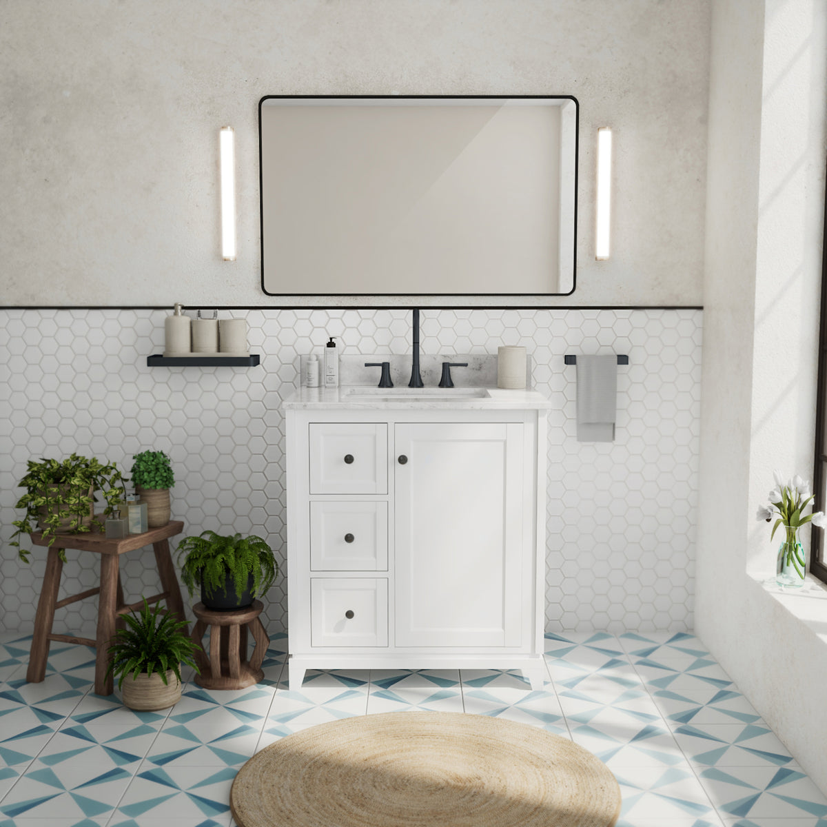 Maax Vanuria Left 30 in Freestanding Single Sink Vanity in White with White Marble Top and Brushed Nickel Hardware - image 6