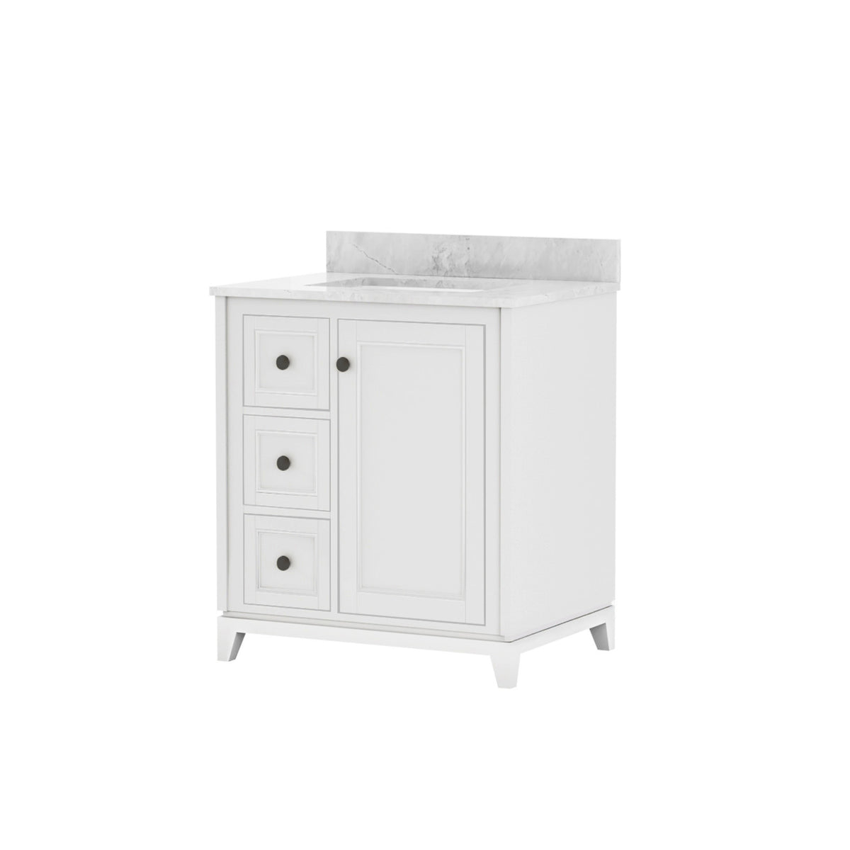Maax Vanuria Left 30 in Freestanding Single Sink Vanity in White with White Marble Top and Brushed Nickel Hardware - image 7