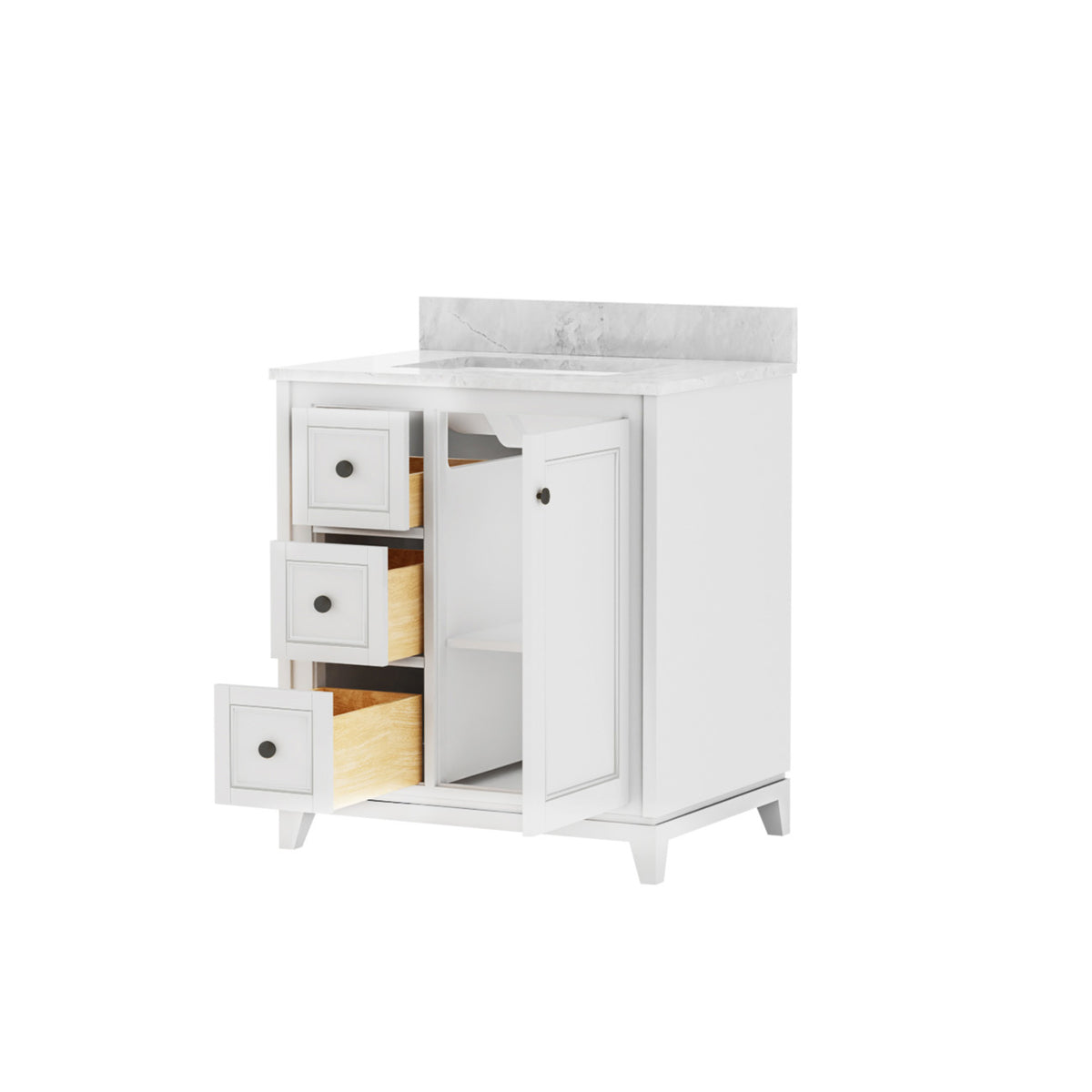 Maax Vanuria Left 30 in Freestanding Single Sink Vanity in White with White Marble Top and Brushed Nickel Hardware - image 8