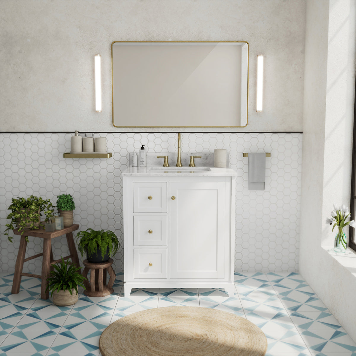 Maax Vanuria Left 30 in Freestanding Single Sink Vanity in White with White Marble Top and Brushed Nickel Hardware - image 9