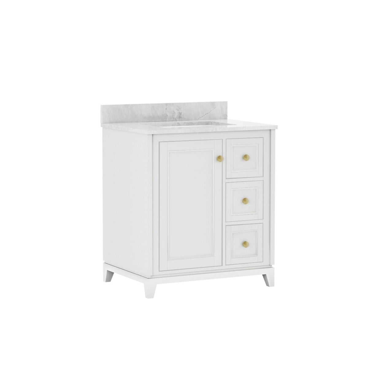 Maax Vanuria Right 30 in Freestanding Single Sink Vanity in White with White Marble Top and Matte Black Hardware - image 10