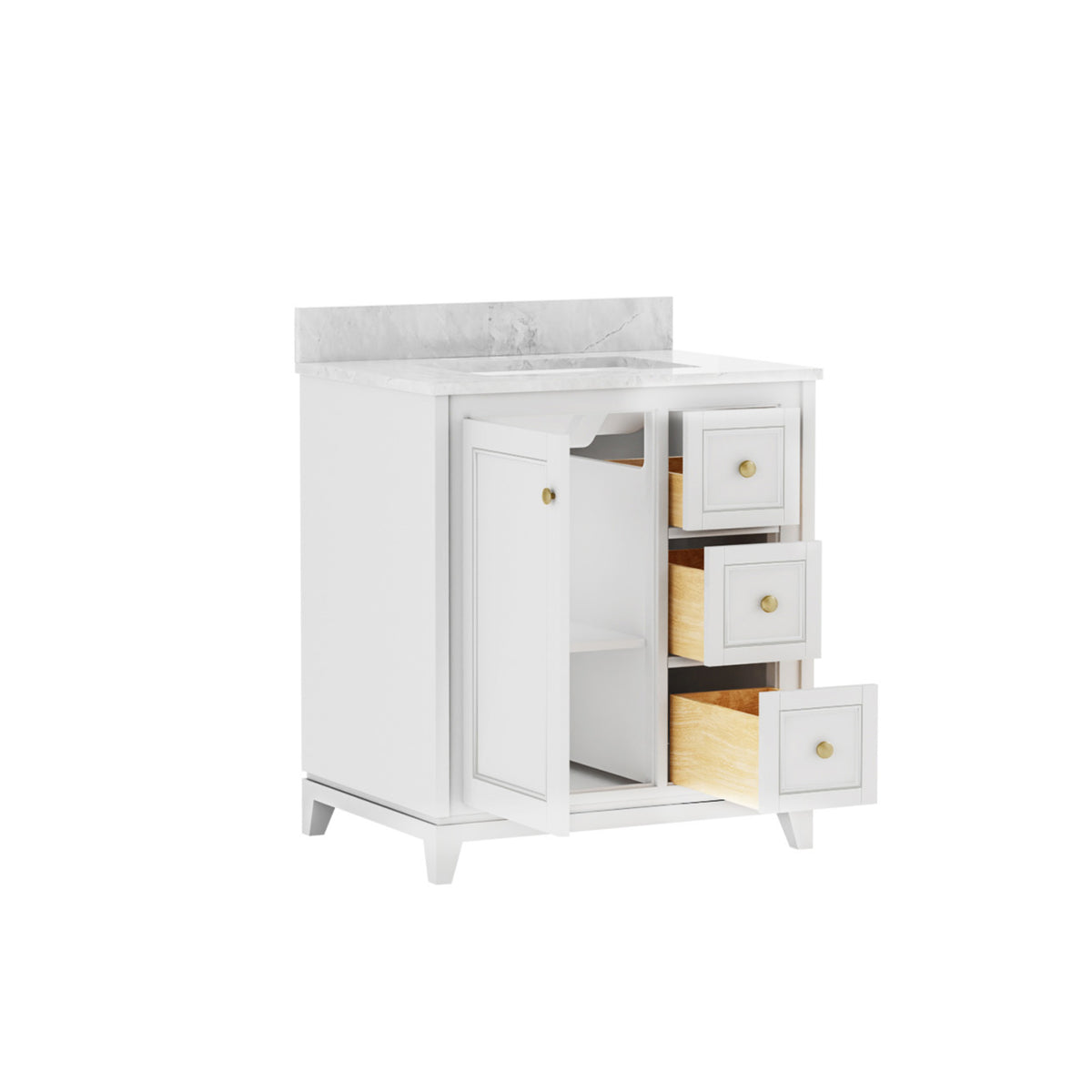 Maax Vanuria Right 30 in Freestanding Single Sink Vanity in White with White Marble Top and Matte Black Hardware - image 11