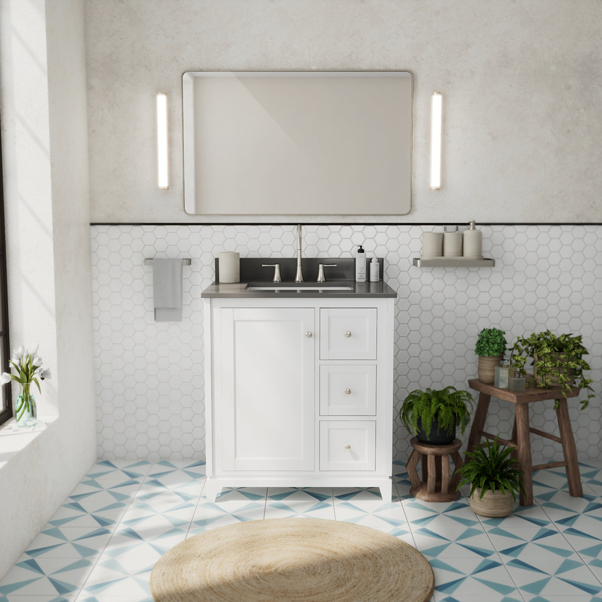 Maax Vanuria Right 30 in Freestanding Single Sink Vanity in White with White Marble Top and Matte Black Hardware - image 12