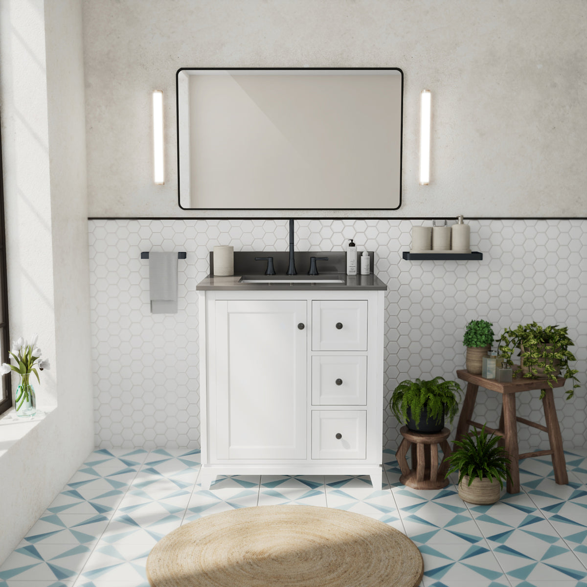 Maax Vanuria Right 30 in Freestanding Single Sink Vanity in White with White Marble Top and Matte Black Hardware - image 16