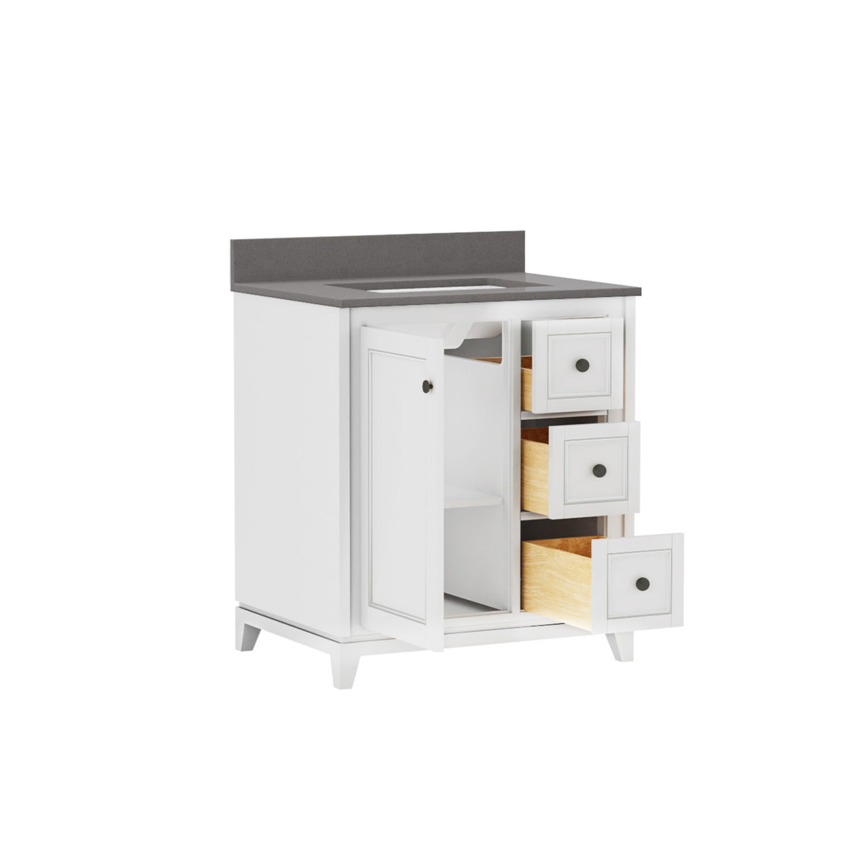 Maax Vanuria Right 30 in Freestanding Single Sink Vanity in White with White Marble Top and Matte Black Hardware - image 18