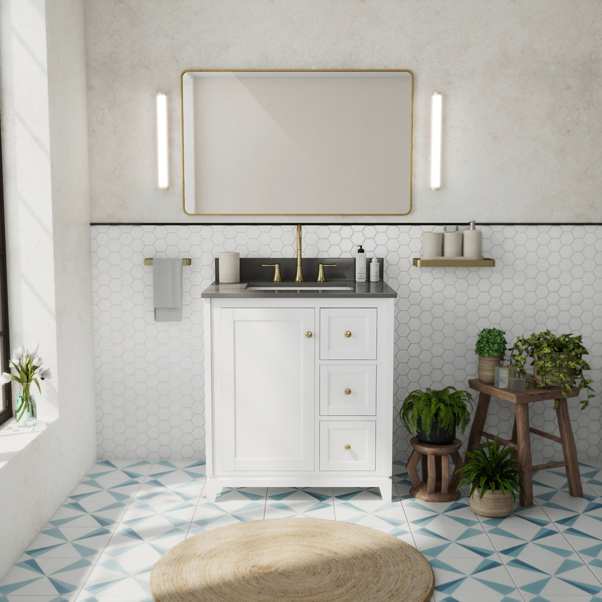 Maax Vanuria Right 30 in Freestanding Single Sink Vanity in White with White Marble Top and Matte Black Hardware - image 19