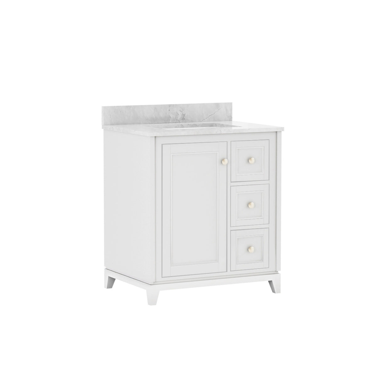 Maax Vanuria Right 30 in Freestanding Single Sink Vanity in White with White Marble Top and Matte Black Hardware - image 2