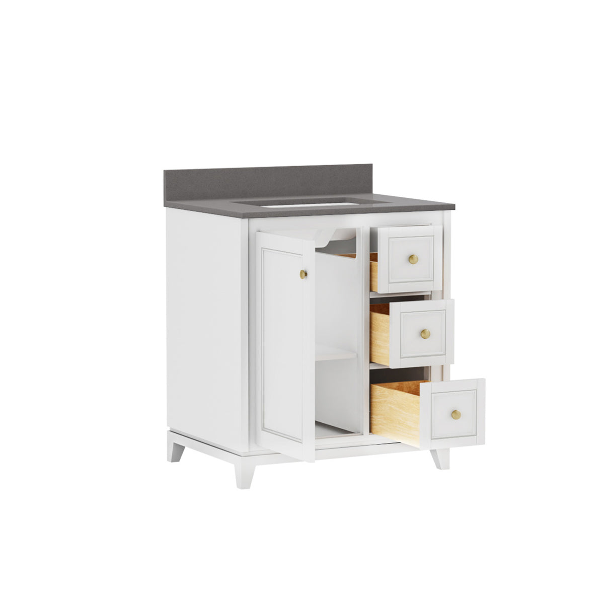 Maax Vanuria Right 30 in Freestanding Single Sink Vanity in White with White Marble Top and Matte Black Hardware - image 21