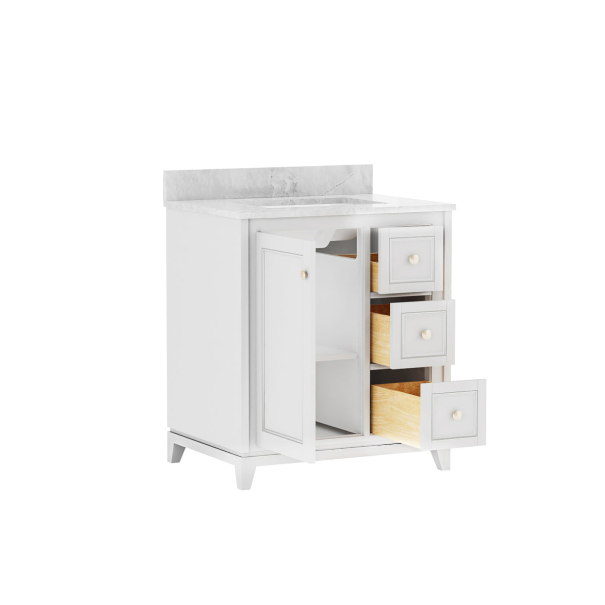 Maax Vanuria Right 30 in Freestanding Single Sink Vanity in White with White Marble Top and Matte Black Hardware - image 3