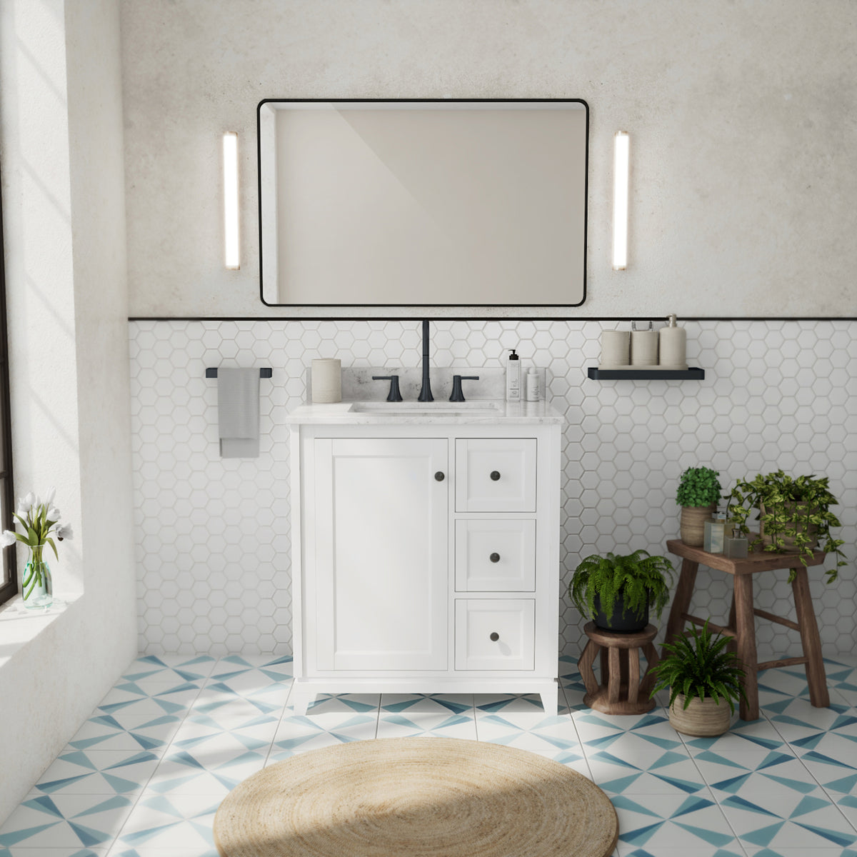 Maax Vanuria Right 30 in Freestanding Single Sink Vanity in White with White Marble Top and Matte Black Hardware - image 6