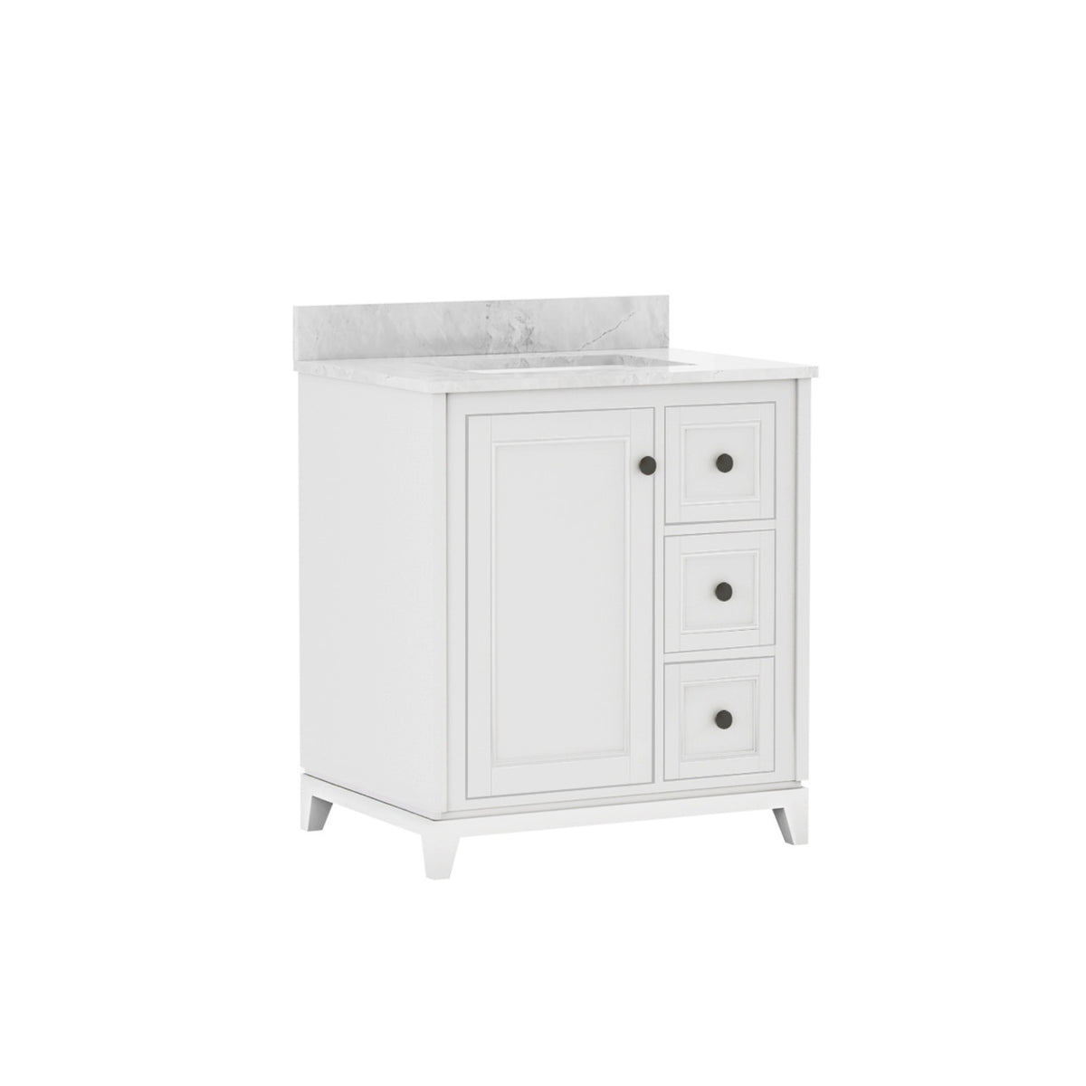Maax Vanuria Right 30 in Freestanding Single Sink Vanity in White with White Marble Top and Matte Black Hardware - image 7