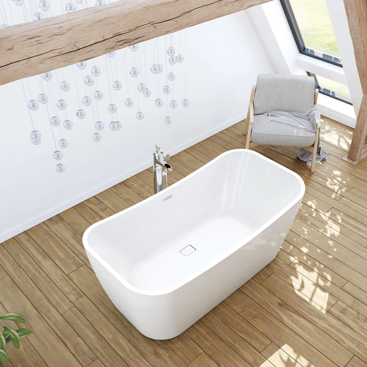 Maax Villi 65 x 32 Acrylic Freestanding Center Drain Bathtub in White with White Skirt - image 2