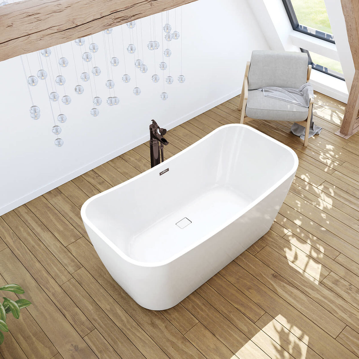 Maax Villi 65 x 32 Acrylic Freestanding Center Drain Bathtub in White with White Skirt - image 5