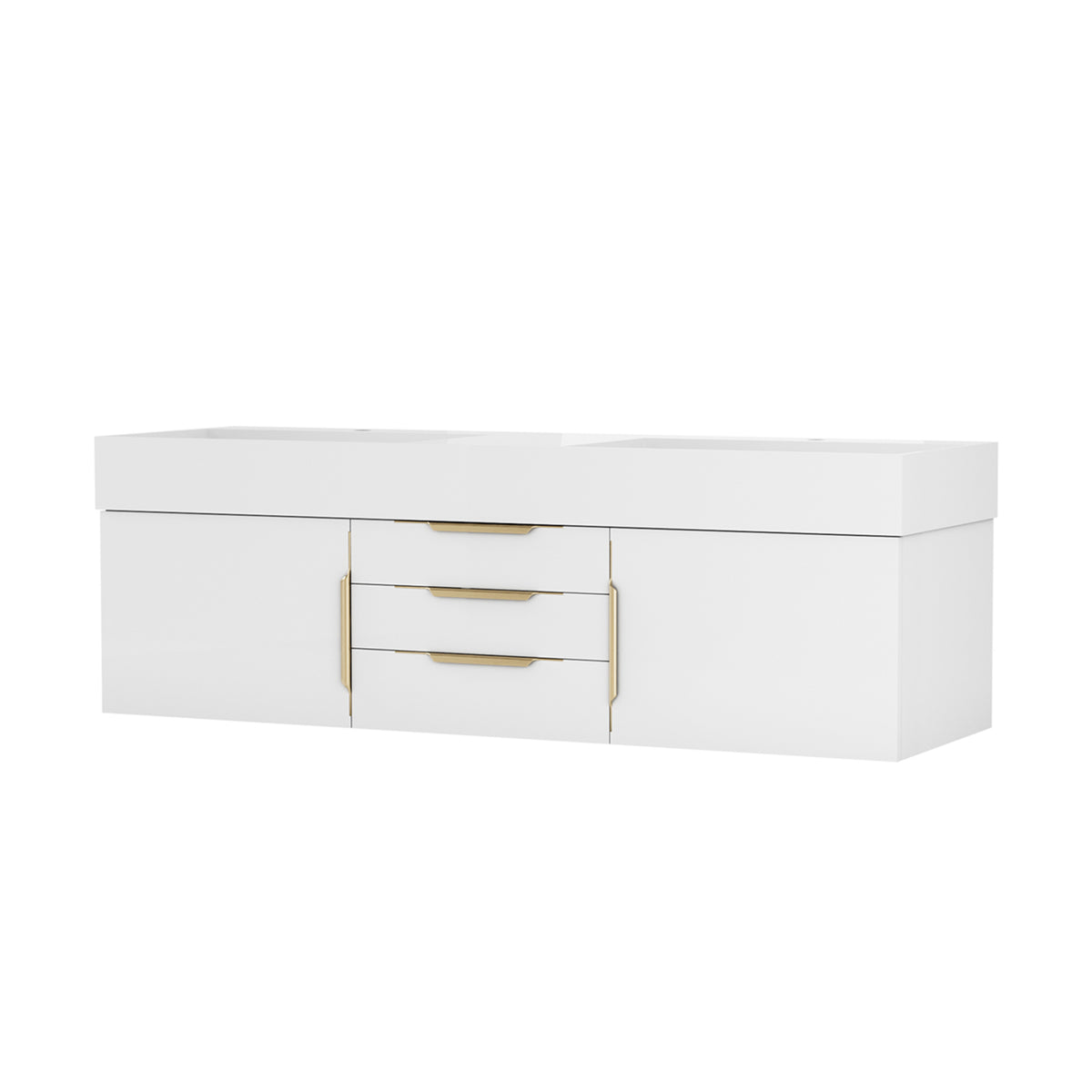 Maax Zidea 60 in Floating Double Integral Sink Vanity in White with White Solid Surface Top - image 2
