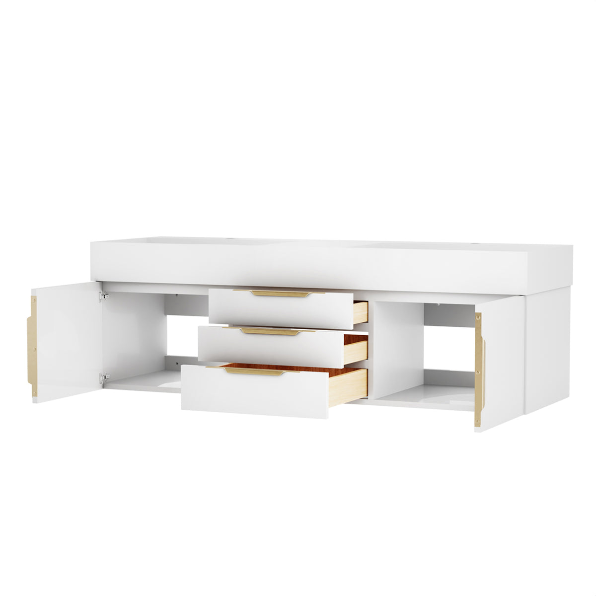 Maax Zidea 60 in Floating Double Integral Sink Vanity in White with White Solid Surface Top - image 3