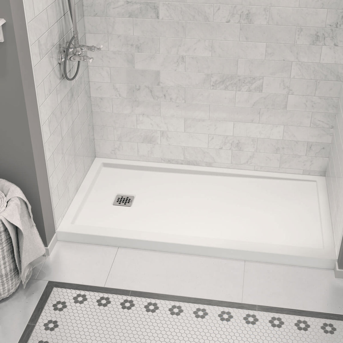 Maax Zone Square 60 x 32 Acrylic Alcove or Corner Shower Base in White with Left-Hand Drain - image 2