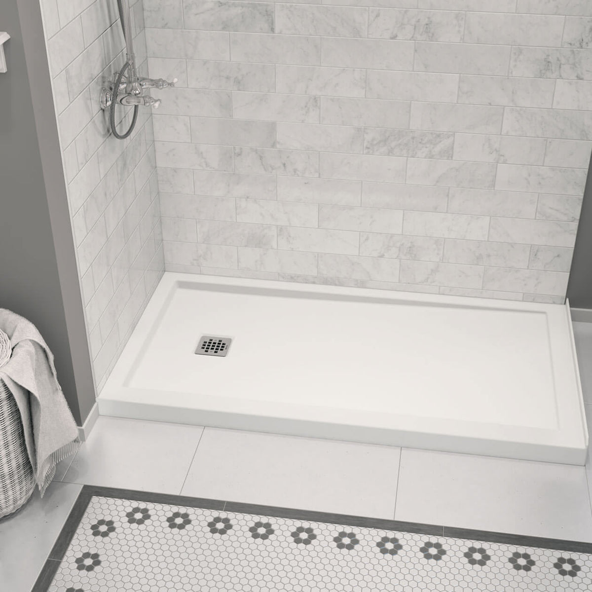 Maax Zone Square 60 x 32 Acrylic Alcove or Corner Shower Base in White with Left-Hand Drain - image 4