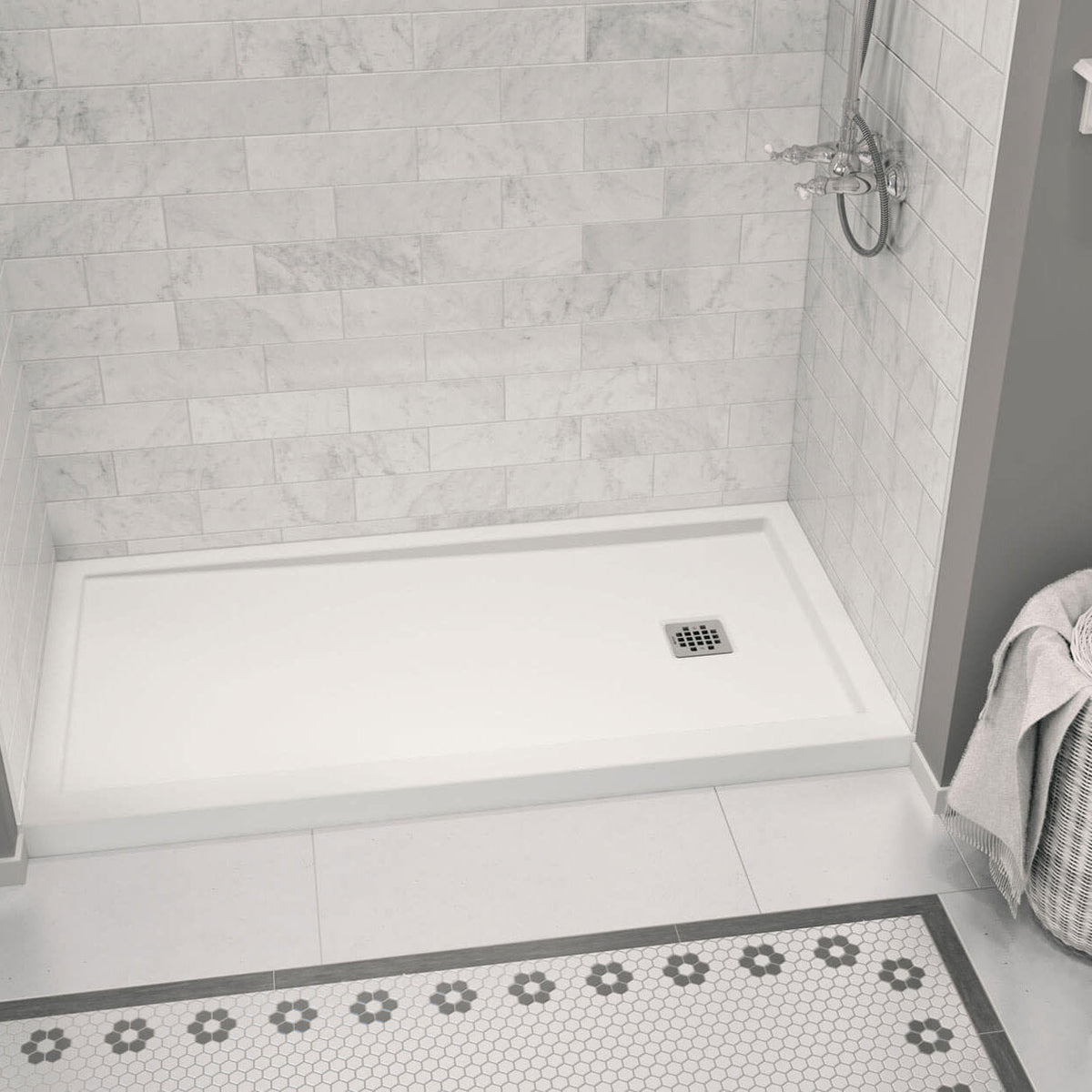 Maax Zone Square 60 x 32 Acrylic Alcove or Corner Shower Base in White with Right-Hand Drain - image 2