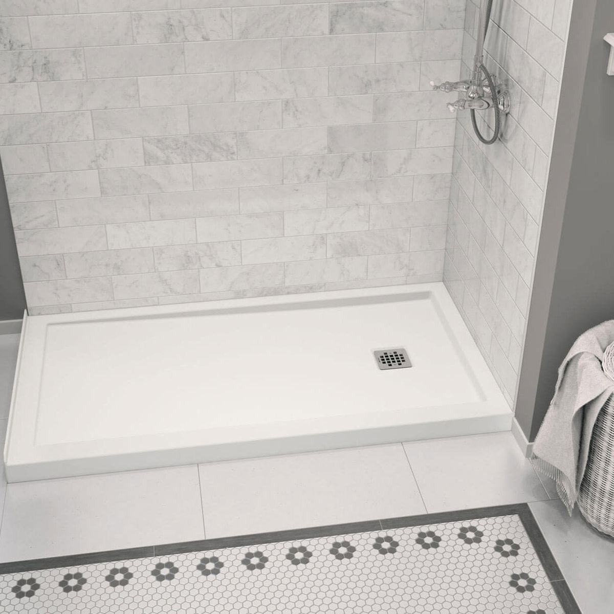 Maax Zone Square 60 x 32 Acrylic Alcove or Corner Shower Base in White with Right-Hand Drain - image 4