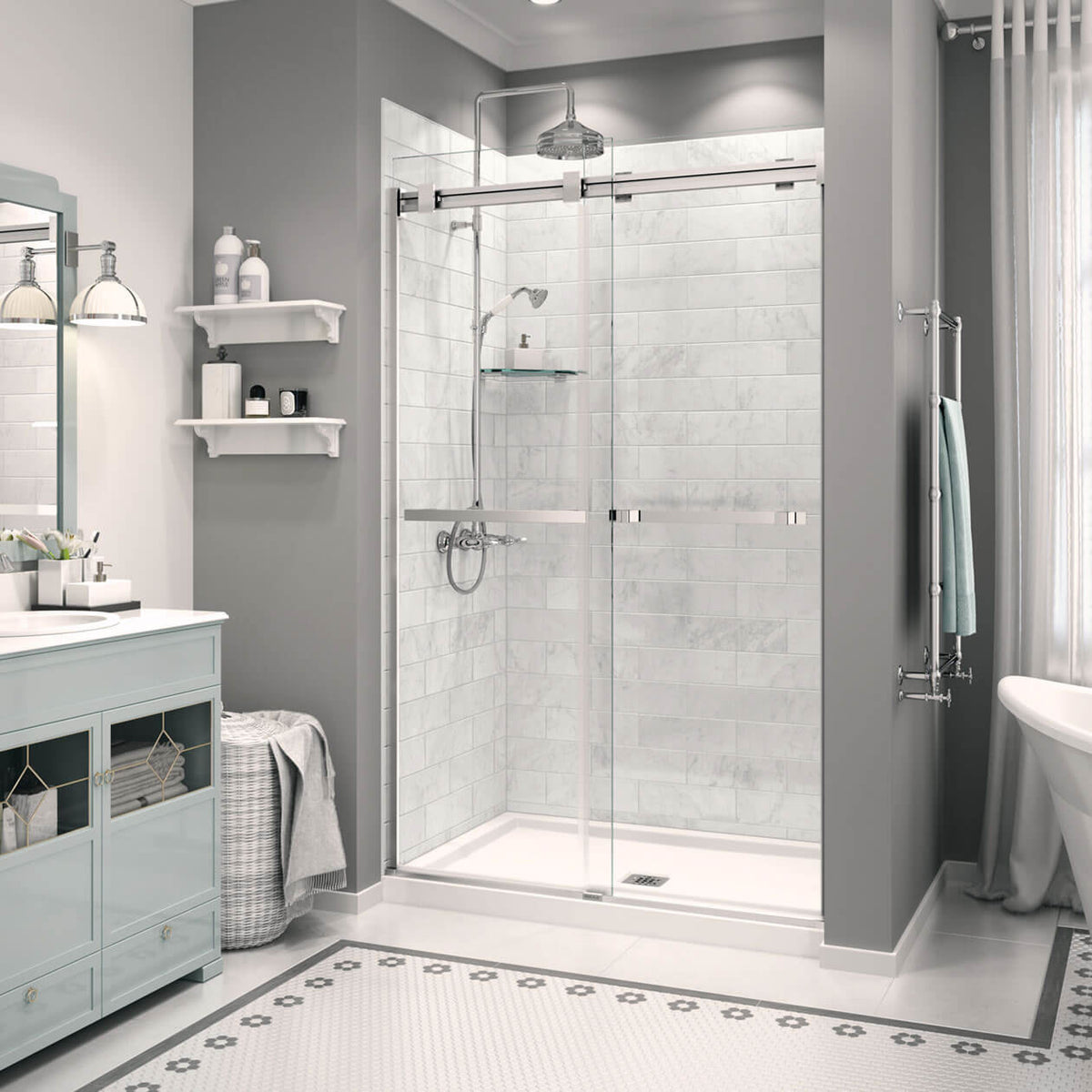 Maax Zone Square Base 48 x 32 Acrylic Alcove or Corner Shower Base in White with Center Drain