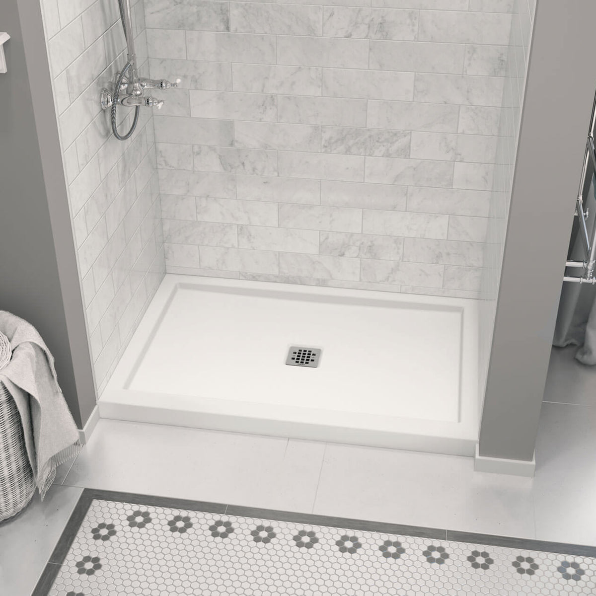 Maax Zone Square Base 48 x 32 Acrylic Alcove or Corner Shower Base in White with Center Drain - image 2