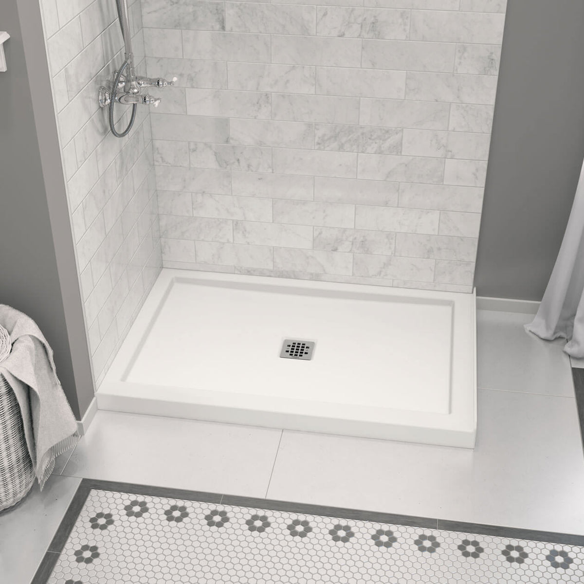 Maax Zone Square Base 48 x 32 Acrylic Alcove or Corner Shower Base in White with Center Drain - image 4