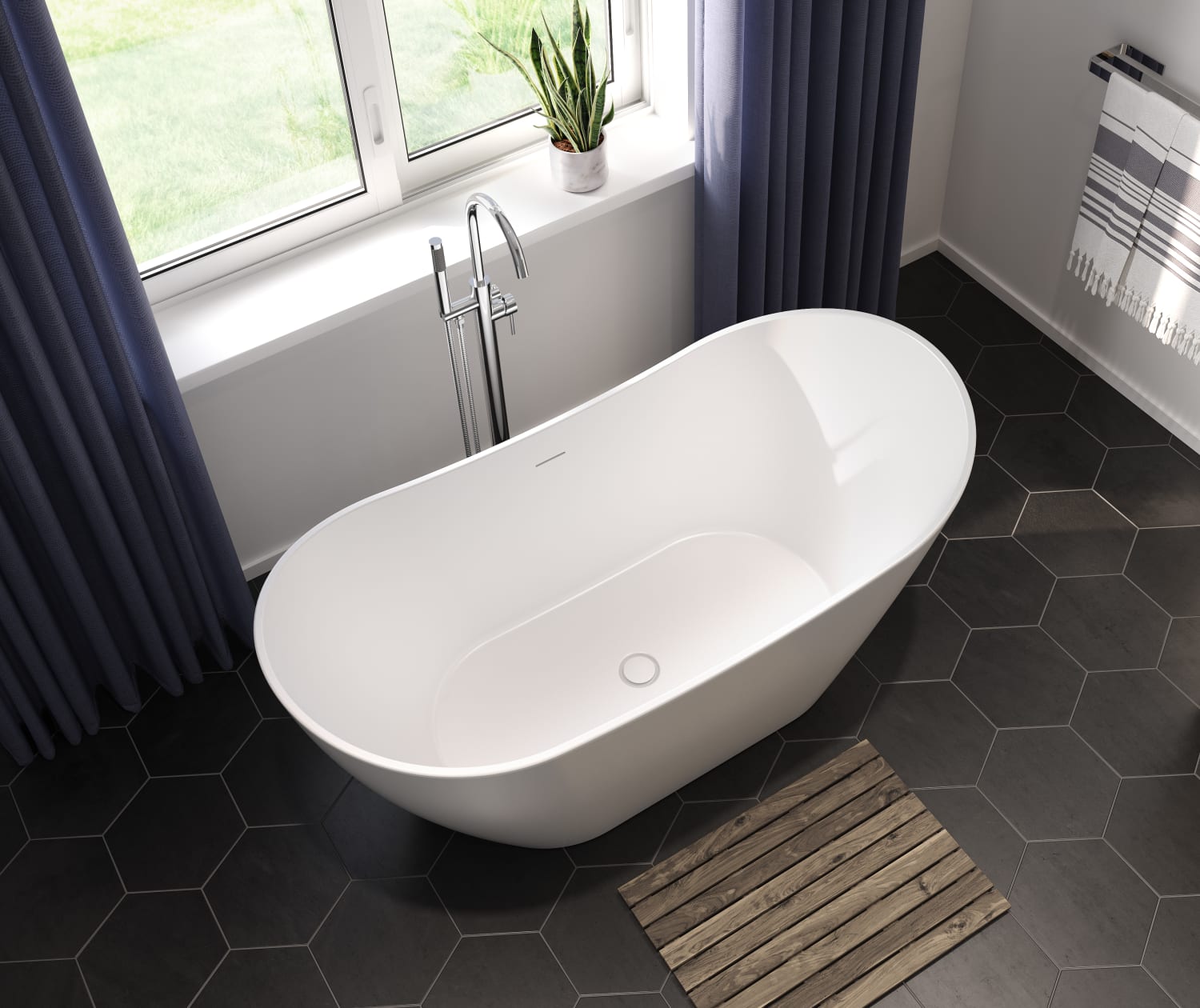 Mahaba 60 x 29 Acrylic Freestanding Oval Center Drain Bathtub in White - Plumbing Market