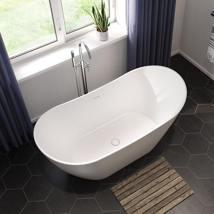 Mahaba 60 x 29 Acrylic Freestanding Oval Center Drain Bathtub in White - Plumbing Market