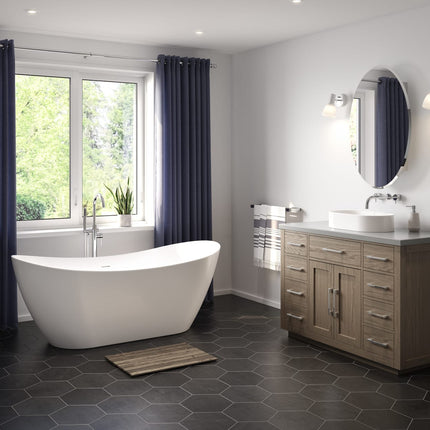 Mahaba 67 x 29 Acrylic Freestanding Oval Center Drain Bathtub in White - Plumbing Market