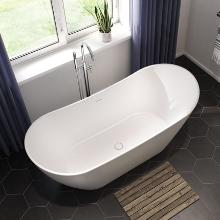 Mahaba 67 x 29 Acrylic Freestanding Oval Center Drain Bathtub in White - Plumbing Market