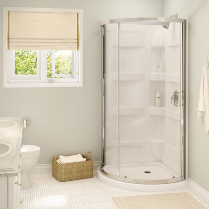 Maax Charlotte 34 x 34 Acrylic Center Drain Shower Kit in White with Clear glass in Chrome 300005-000-001-100 - Plumbing Market