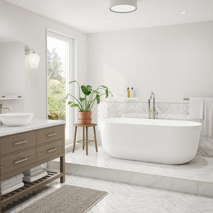 Malindi 67 x 30 Acrylic Freestanding Oval Center Drain Bathtub in White - Plumbing Market