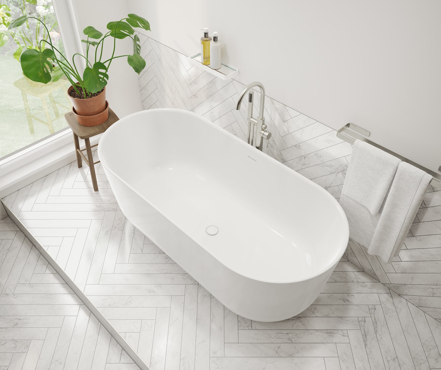 Malindi 67 x 30 Acrylic Freestanding Oval Center Drain Bathtub in White - Plumbing Market